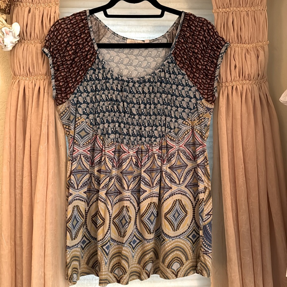 B Friends Cotton Top with Color Blocked Prints